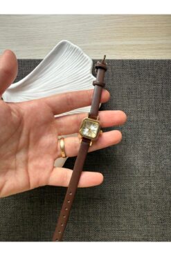 rubsey Retro Minimal Deri Kordon Vintage Kadın Kol Saati Minik İçi Sarı