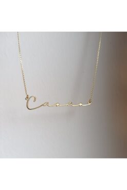 R.M. Store 18 Ayar altın kaplama Yatay Isim Kolye