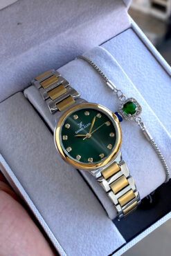 Daniel Klein %100 Orijinal Sevgiliye Hediye Yeşil Kadranlı Altın Gümüş Renk Kadın Kol Saati Bileklik Kombini