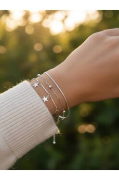 Alexis Carrel 3'lü Kadın Yıldız Bileklik Seti – Gümüş Renk Dorika Boncuklu Kombin Takı / Kombin Bileklik Takım