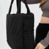 woys Siyah Kabartmalı Pamuklu Kumaş Shopper Çanta -Okul Omuz Çantası