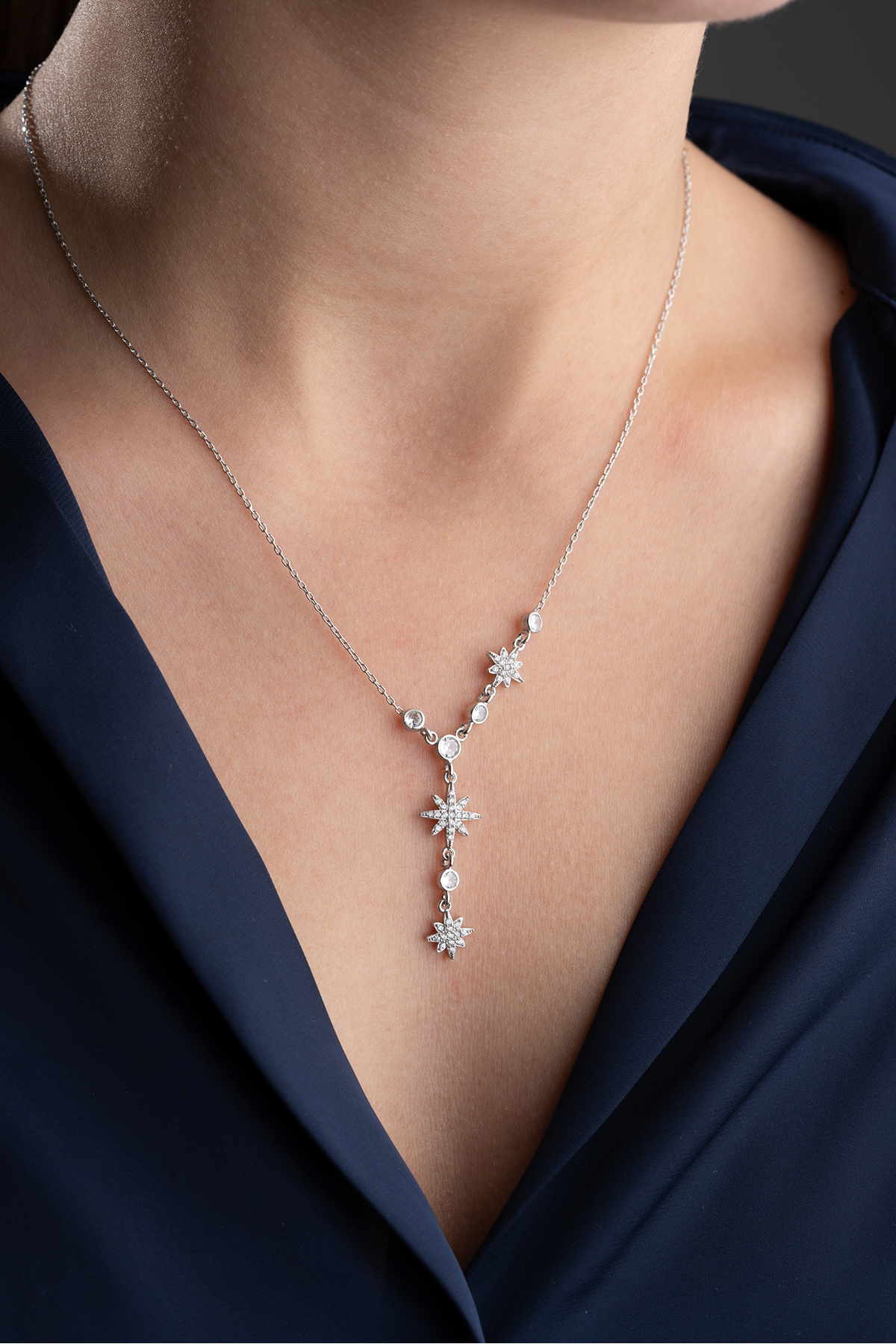 Silvano Jewelry 925 Ayar Gümüş Zirkon Taşlı Akışlı Yıldız Kolye - Görsel 2