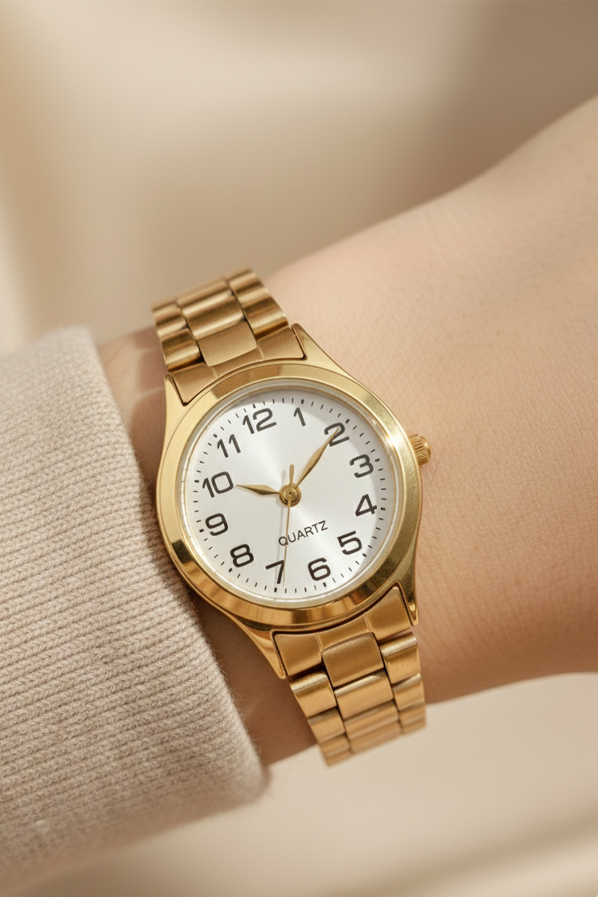 İnogge Cansios Model Günlük Kullanımda Su Geçirmez Yuvarlak Rakamlı Gold Kadın Kol Saati - Görsel 3