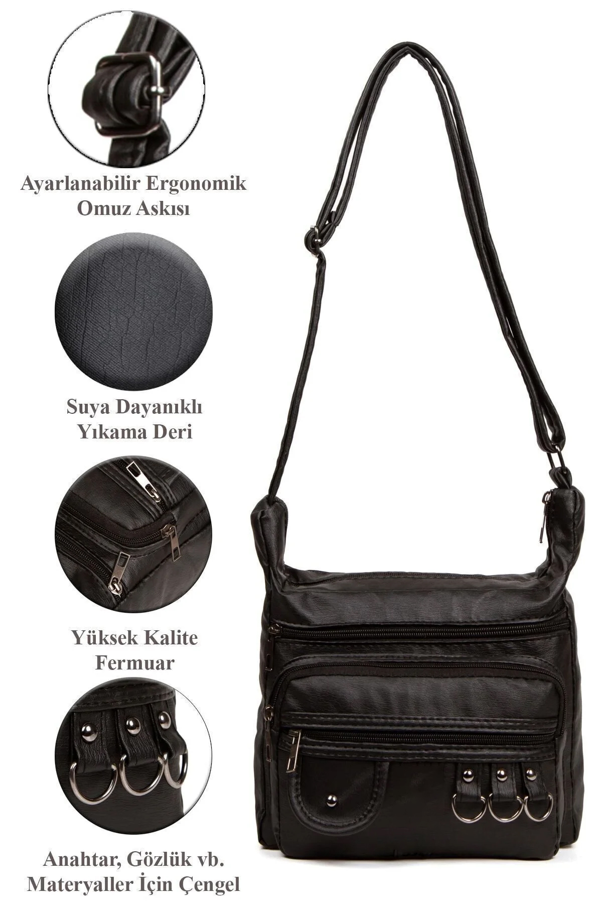 Av A Dos Kadın Yıkama Deri Omuz Çantası Çok Bölmeli Gözlü Kadın Çanta Çapraz Askılı Çapraz Askılı - Görsel 2