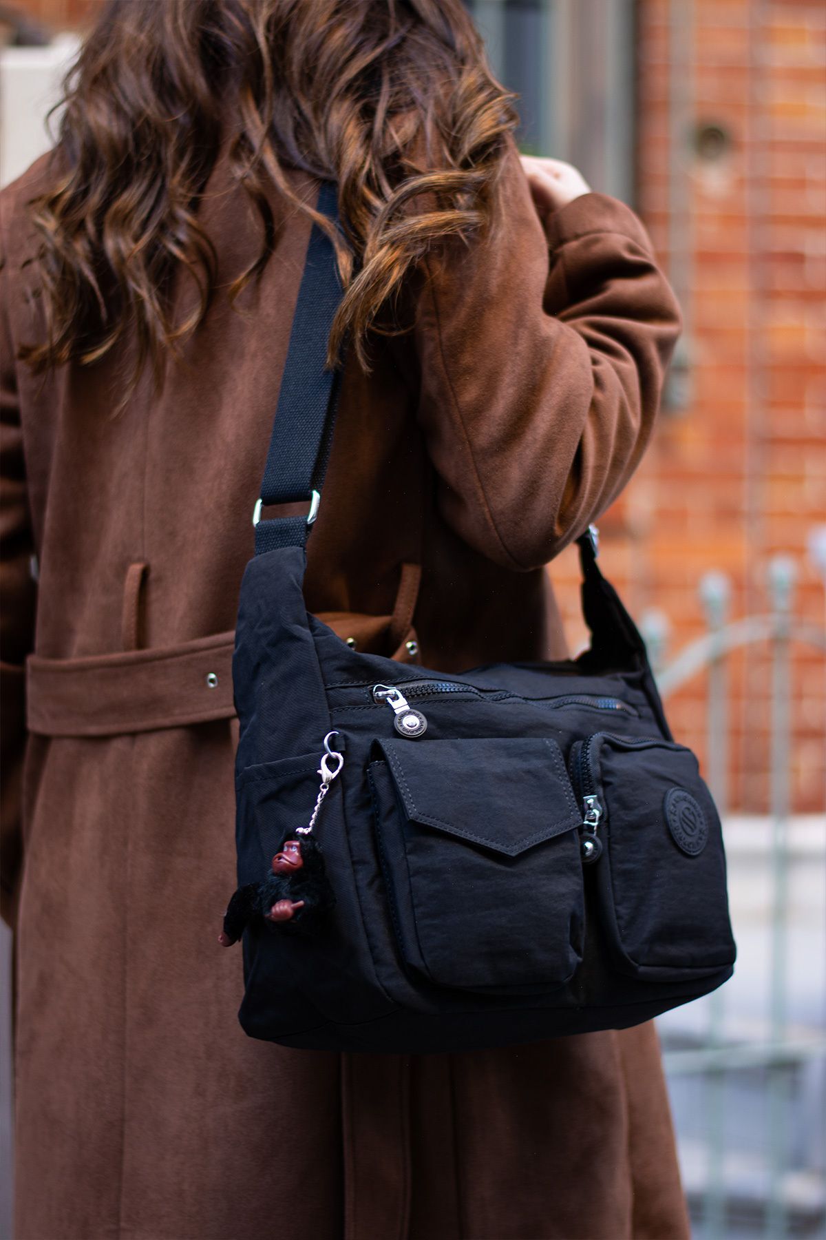 Sanmorris Kadın Suya Dayanıklı Paraşüt Kumaş Çok Gözlü Ayarlanabilir Black Çapraz Askılı Omuz Çantası - Görsel 2