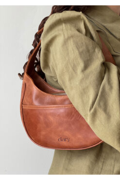 elary Gerçek Hakiki Deri Çanta Barrel Taba Rengi Çanta Deri Çanta Kadın El - Omuz Çantası Taba Çanta