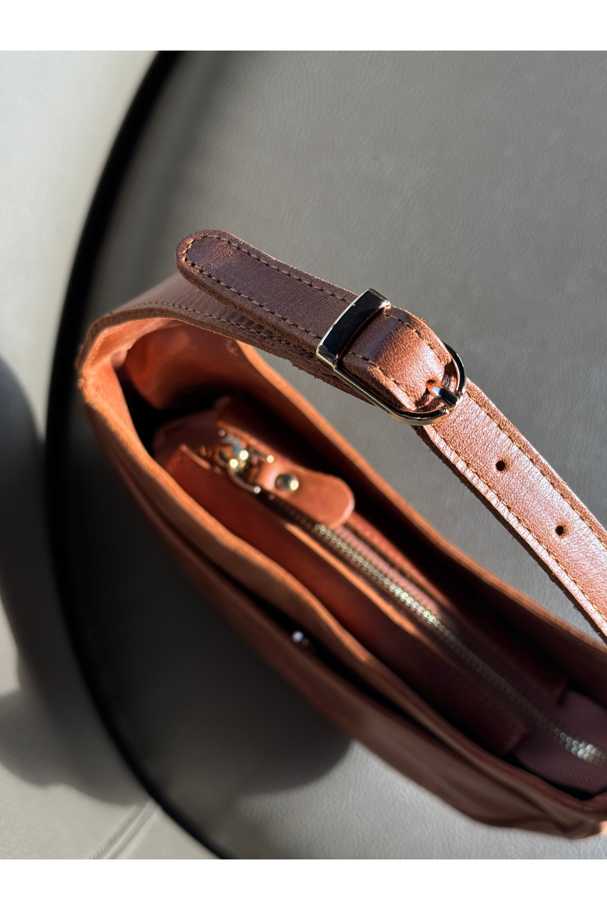 elary Gerçek Hakiki Deri Çanta Barrel Taba Rengi Çanta Deri Çanta Kadın El - Omuz Çantası Taba Çanta - Görsel 3