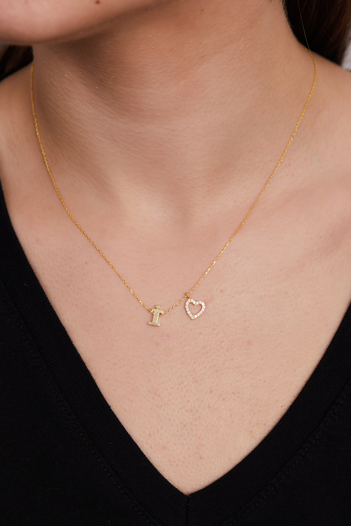 Elika Silver 925 Ayar Gümüş Zirkon Taşlı Kalp Model İ Harfi Kolye ELKSLVR7752 - Görsel 2