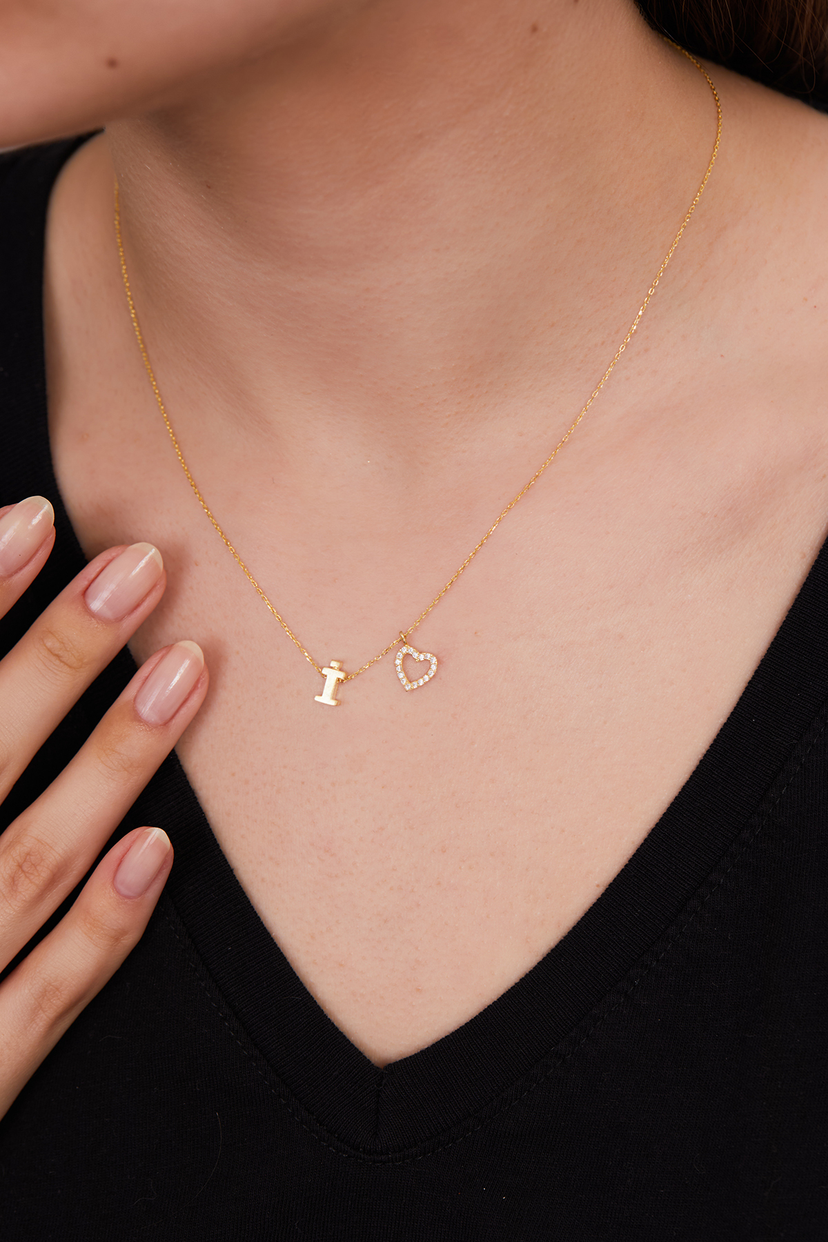 Elika Silver 925 Ayar Gümüş Zirkon Taşlı Kalp Model İ Harfi Kolye ELKSLVR7752 - Görsel 3