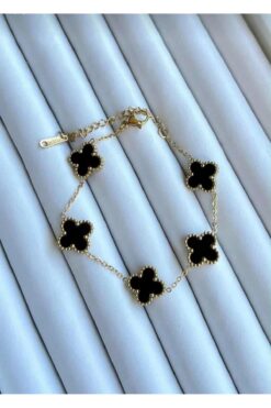 Melay Accessory Kadın Çelik Siyah Renk Yonca Model Bileklik