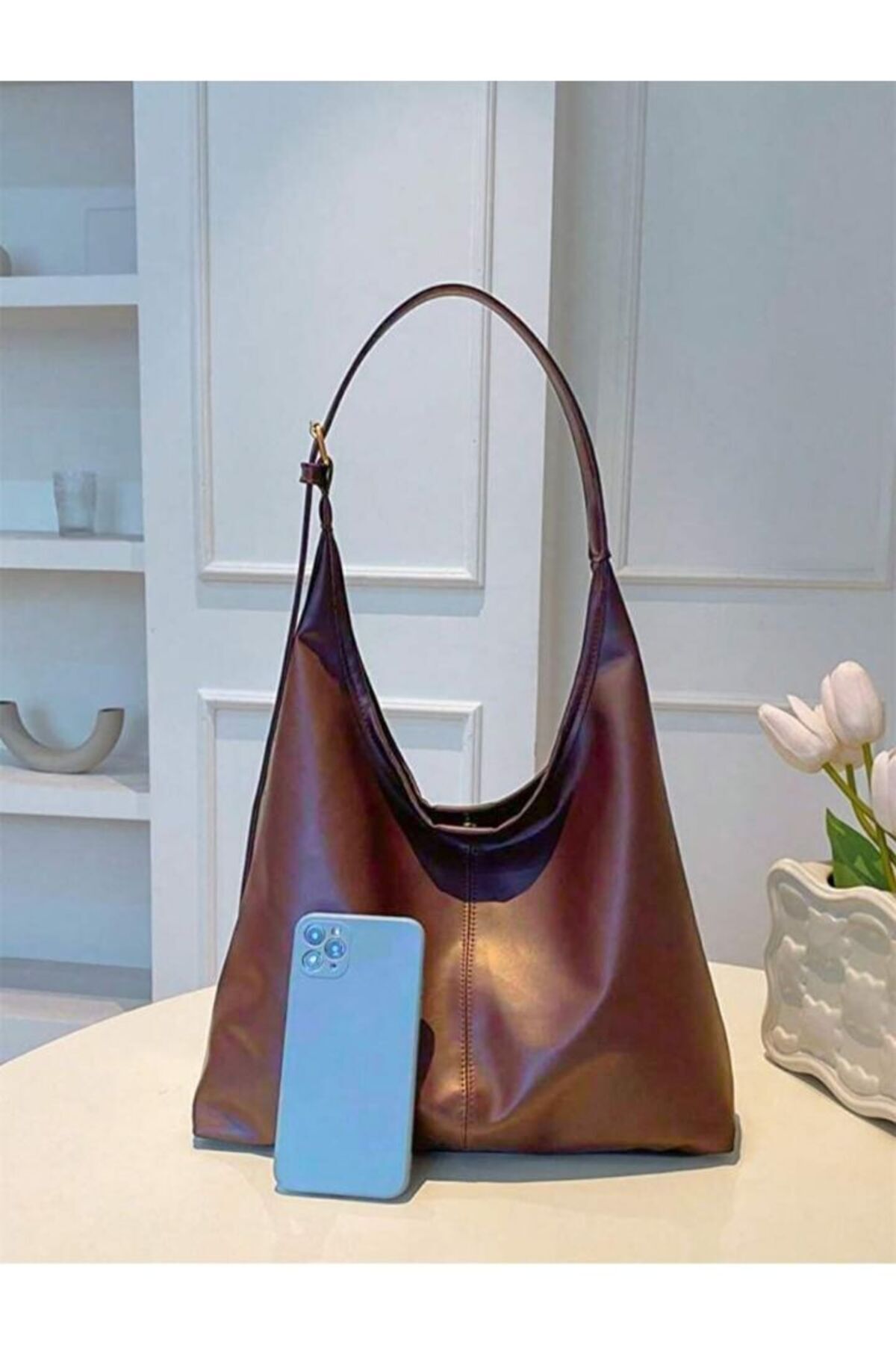 HAPBUY LUNA Kadın Bordo Omuz Çantası Yumuşak Iç Ve Dış Dokulu Kaliteli Işçilik - Görsel 2