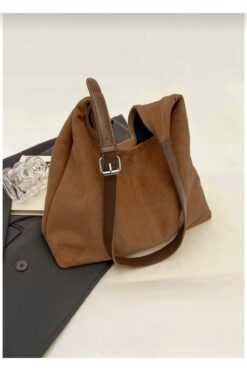 DENSİLA Kadın Açık Kahverengi Süet Salash Omuz Çantası