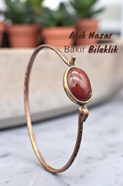 NBS Beautiful Naturel Stones Bakır ( Saf Gerçek ) Akik taş Trend Zarif Bileklik ( Nazar Koruma ) ( Özel Günler , Hediyelik )