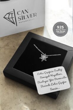 CAN SİLVER Aşk Kolyesi |925 Ayar Gümüş Beyaz Taşlı Lotus Çiçeği Gümüş Kadın Kolye- Hediye Paketli