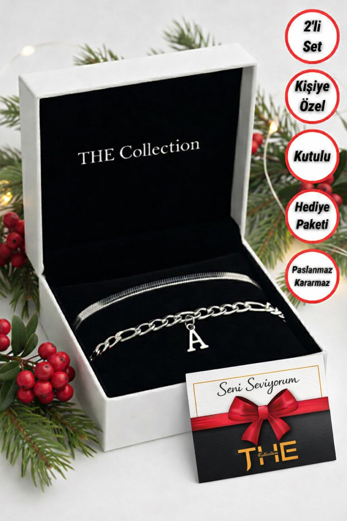 The Collection 2'li Harfli Paslanmaz | Kararmaz | Unisex | Çelik Bileklik Seti - Sevgili,Çift,Arkadaş Bilekliği