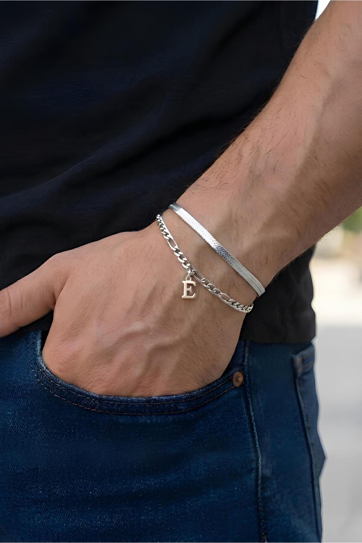 The Collection 2'li Harfli Paslanmaz | Kararmaz | Unisex | Çelik Bileklik Seti - Sevgili,Çift,Arkadaş Bilekliği - Görsel 3