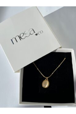 mesaco Oval Ay Taşı Çelik Kolye