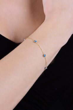 Söğütlü Silver Gümüş Altın Cam Göz Yaldızlı Nazar Gümüş Bileklik Sgtl10610gold