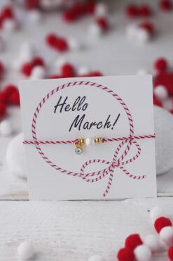 New Obsessions Baba Marta Marteniçka Kırmızı Beyaz Ip Incili Şans Bileklik Kartlı