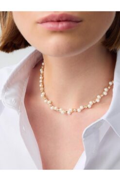 Jimmy Key Altın Rengi İnci Detaylı Altın Kaplama Ayarlanabilir Kolye