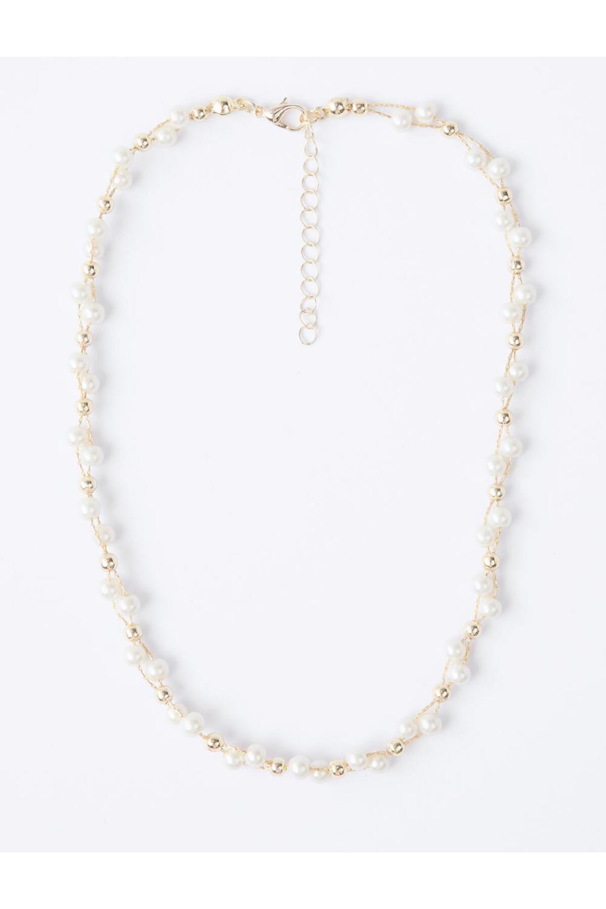 Jimmy Key Altın Rengi İnci Detaylı Altın Kaplama Ayarlanabilir Kolye - Görsel 2