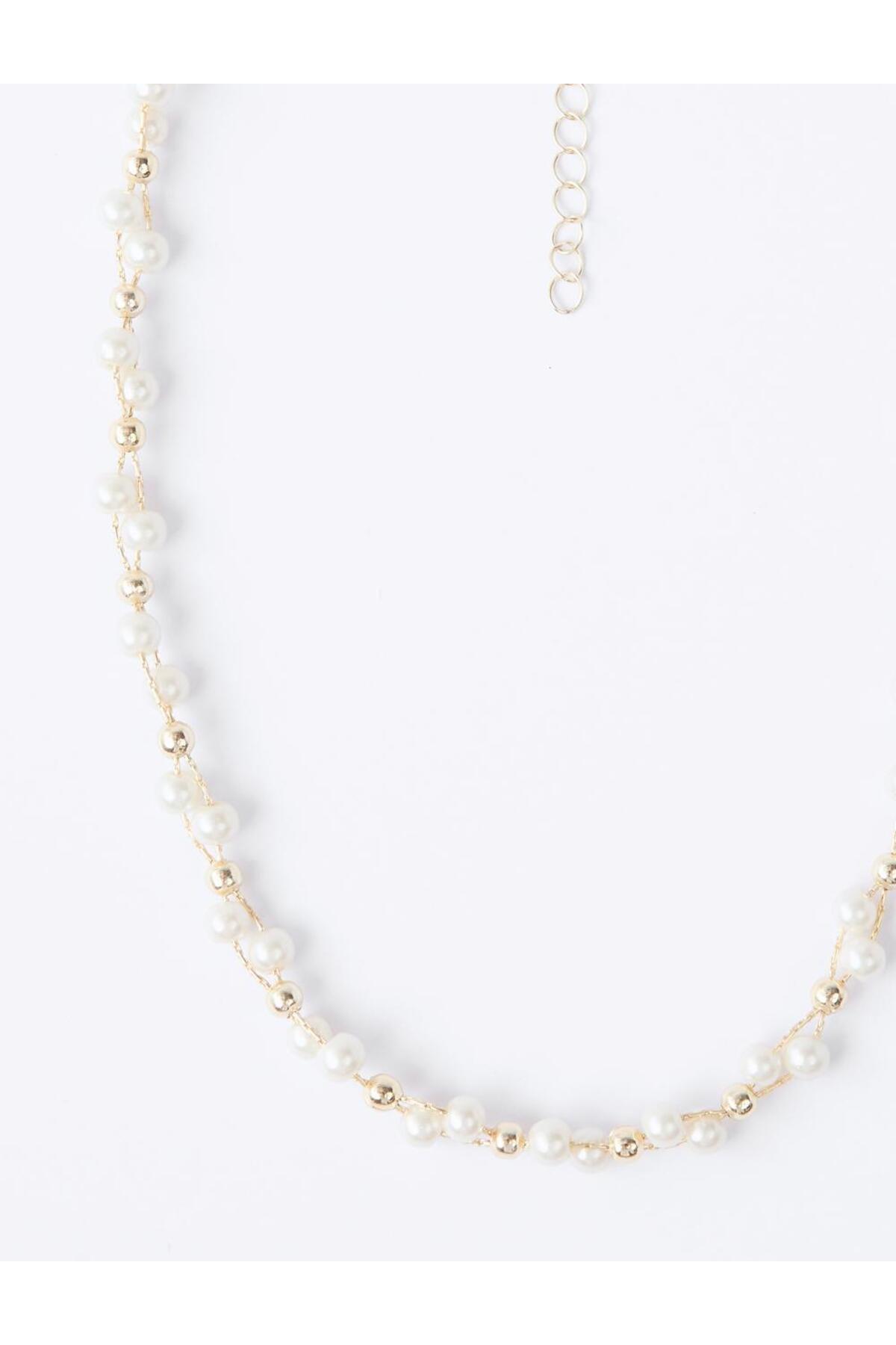 Jimmy Key Altın Rengi İnci Detaylı Altın Kaplama Ayarlanabilir Kolye - Görsel 3