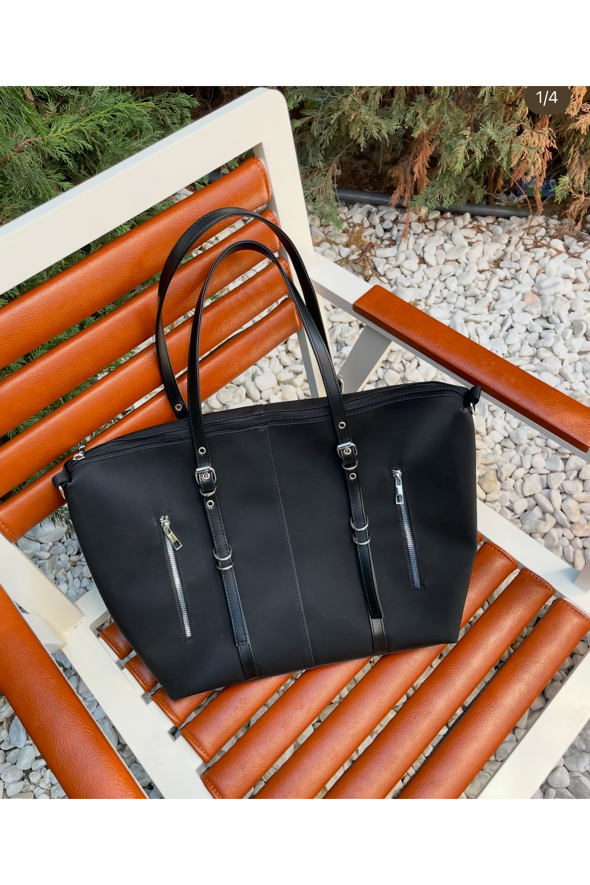 Elanore Kolon Askılı Büyük Boy Saten Kumaş Salaş Kadın Omuz Çantası Siyah - Görsel 3