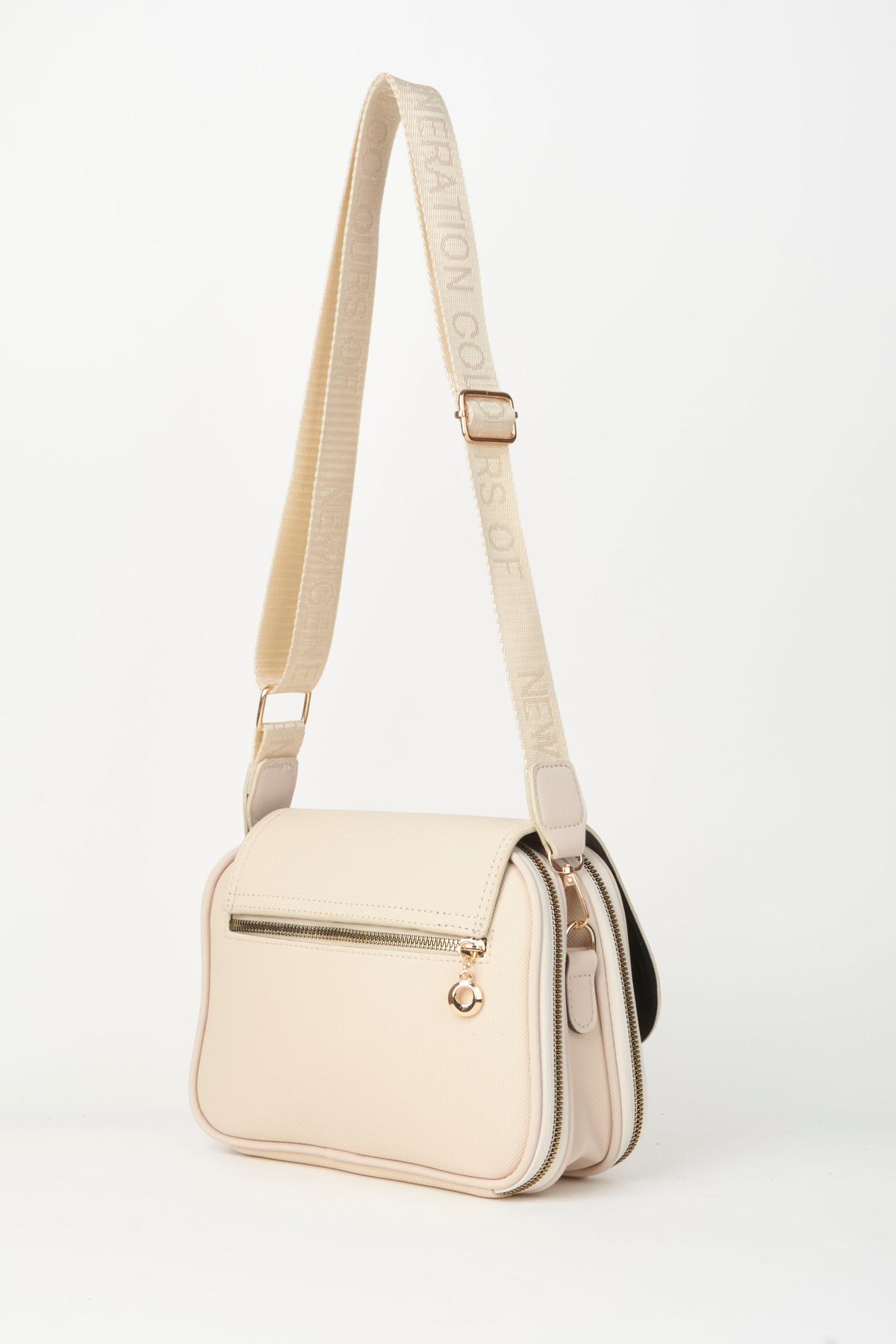 Vivaq Kadın Yonca Krem 4 Cepli Kapaklı Kolon Askılı Fermuar ve Çıt Çıt Kapama El Kol Ve Omuz Çantası - Görsel 3