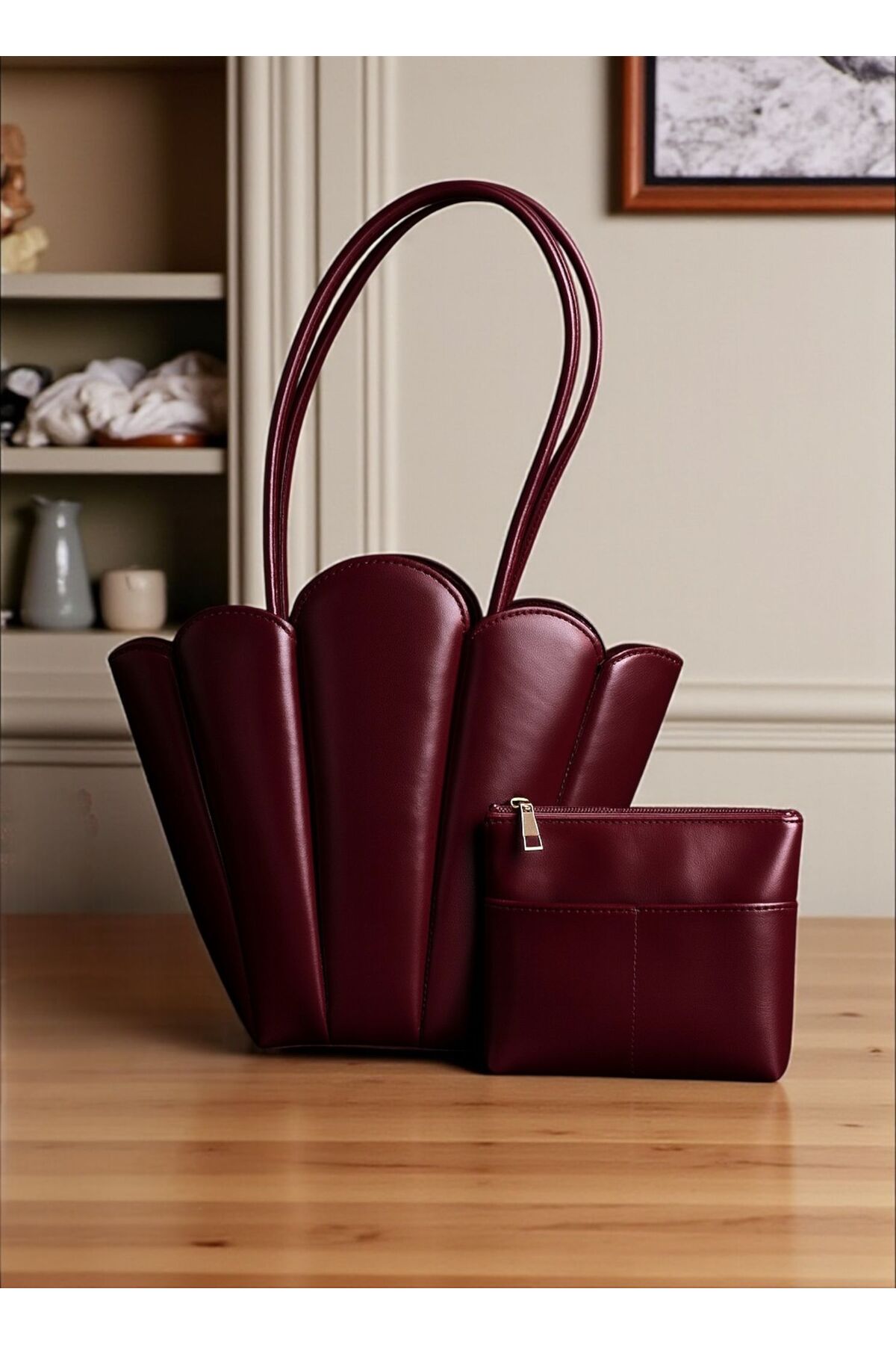 Katusa Kadın Manolya Bordo Cüzdanlı Tasarım Omuz Çantası