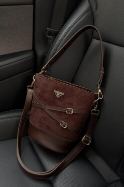 NOTHING Kadın Süet Kahve Kemer Detaylı Kova Model El Omuz Ve Çapraz Çanta Carla