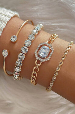 H&E DESIGN Kadın 4'li Gold Zirkon Taşlı Premium Bileklik Seti