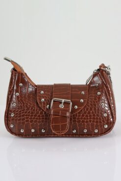 FASOLDY Bony Zımbalı Timsah Desenli Taba Kol Çantası