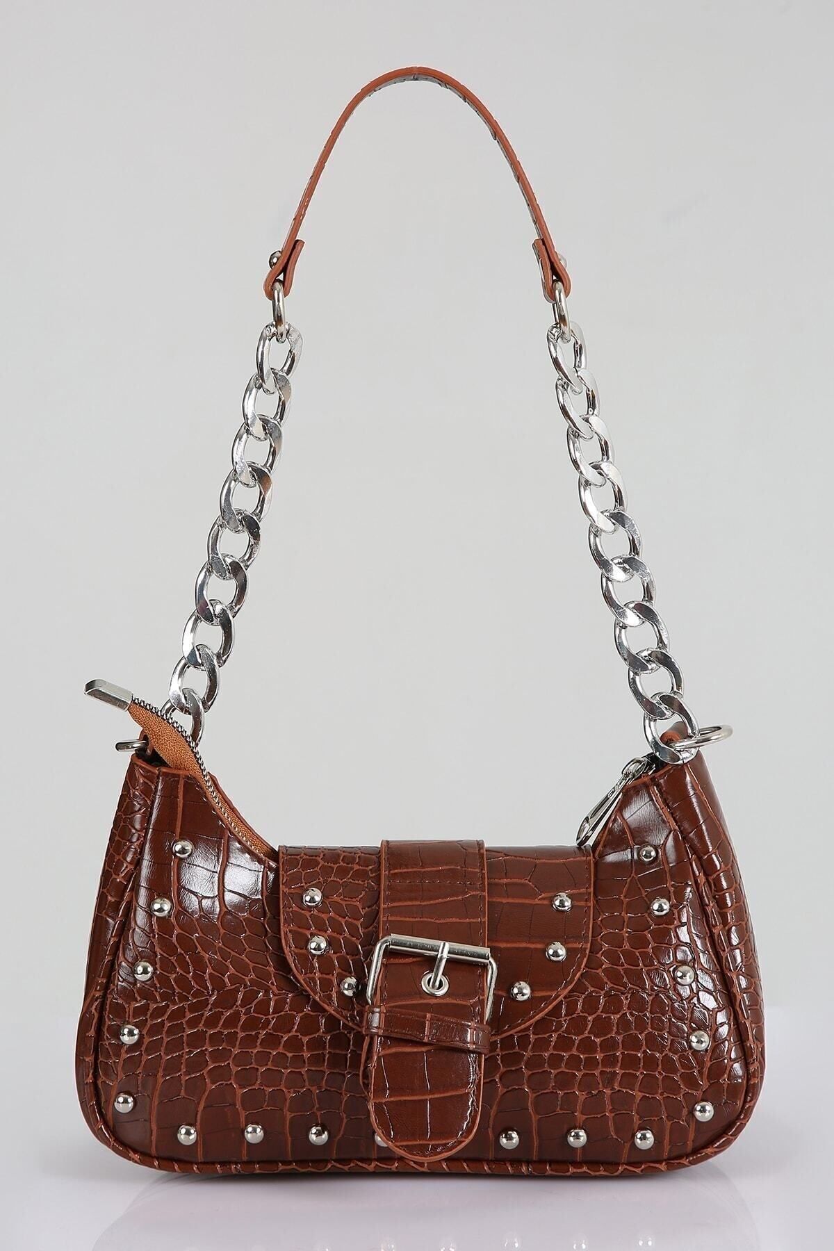 FASOLDY Bony Zımbalı Timsah Desenli Taba Kol Çantası - Görsel 2