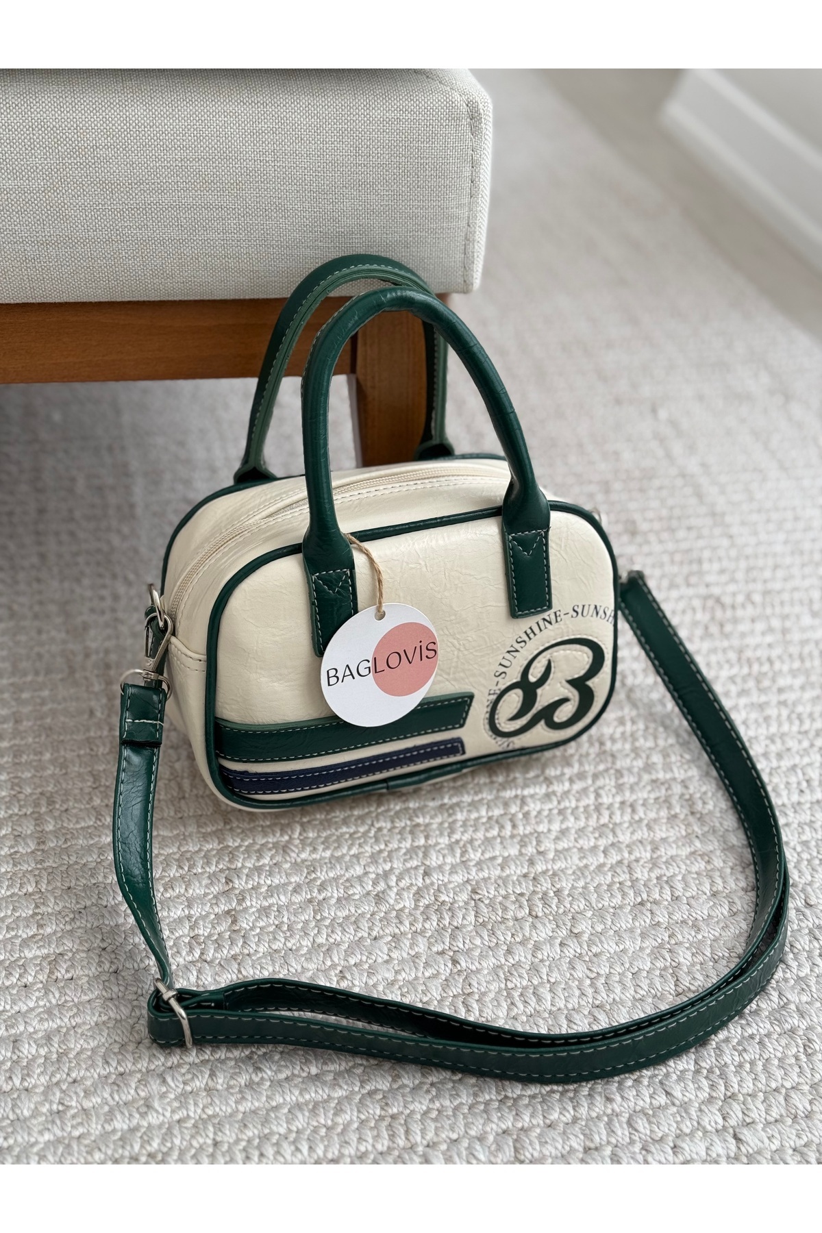 BAGLOVİS ÖNÜ BASKILI KREM KADIN OMUZ ÇANTASI - Görsel 2