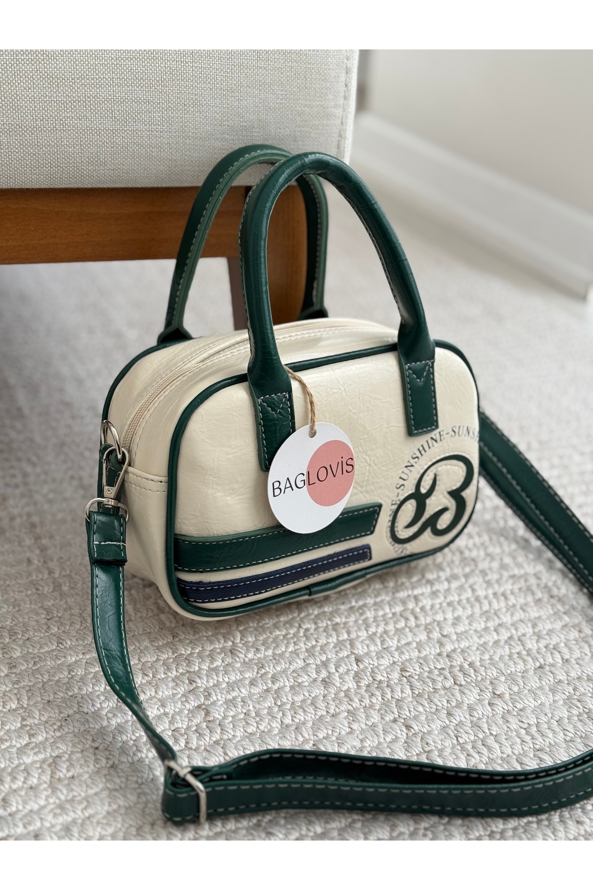 BAGLOVİS ÖNÜ BASKILI KREM KADIN OMUZ ÇANTASI - Görsel 3