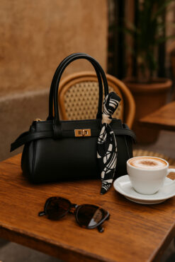 macharelbasic Kilit Detaylı Fular Hediyeli Siyah El Ve Omuz Çantası