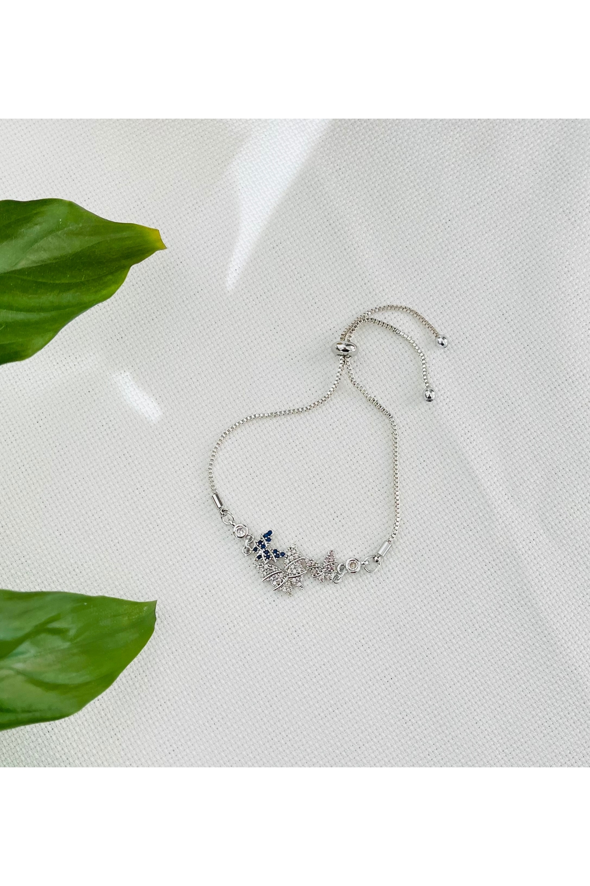 RM Bijuteri Zirkon Taşlı Kelebek Asansörlü Çelik Bileklik