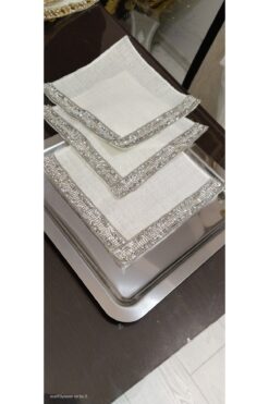 Butik 6lı gümüş süslemeli kahve sunum pecetesi