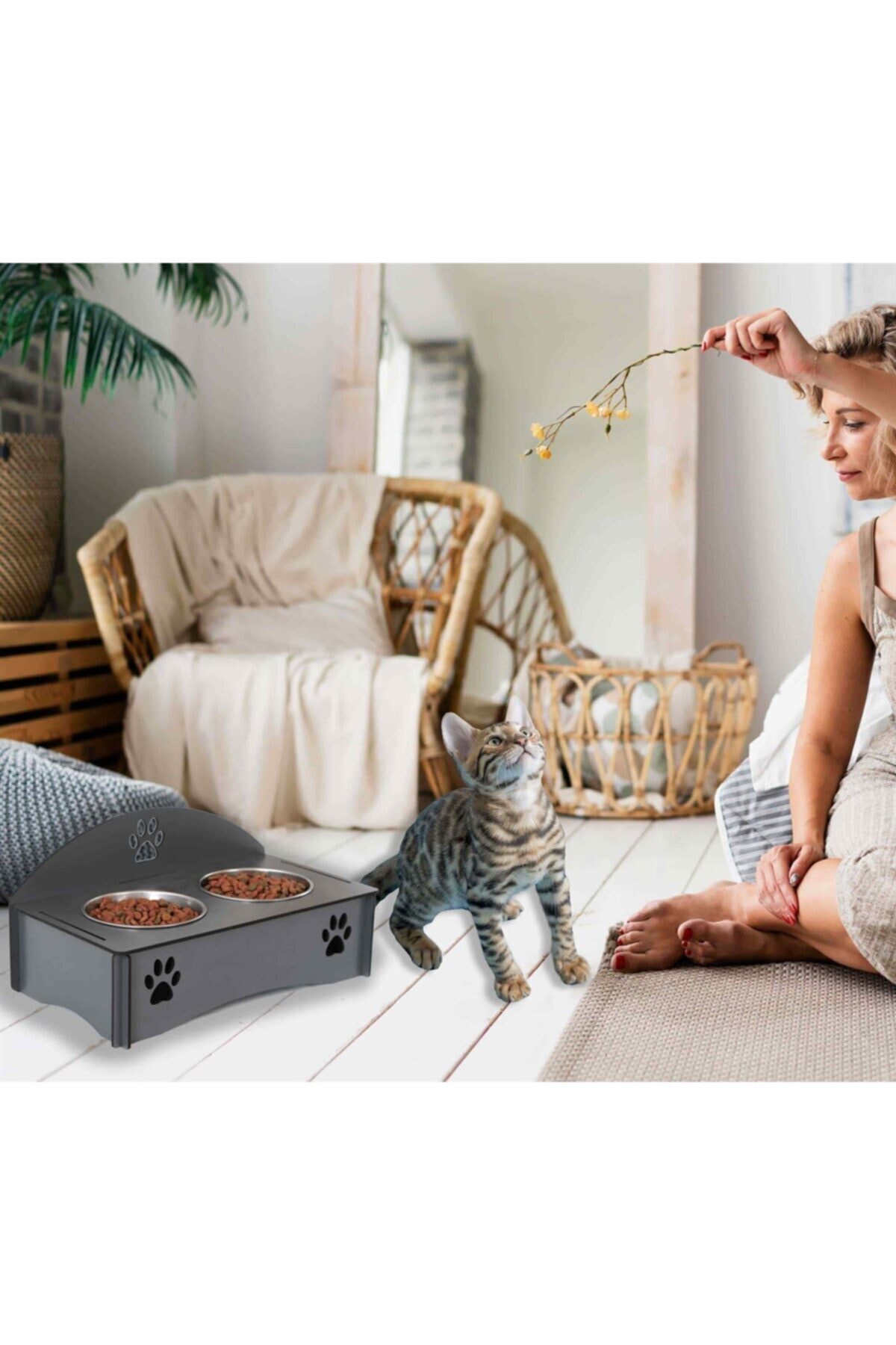 Genel Markalar Kedi Mama Kabı Füme Yeni Kedi Mama ve Su Kabı Kedi Yemek Kabı - Görsel 2