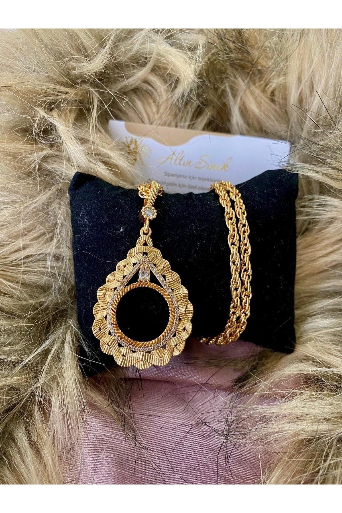 ALTIN SİNEK Burma Zincir Çeyrekli Kolye Çeyrek Çerçeveli Kolye - Görsel 2