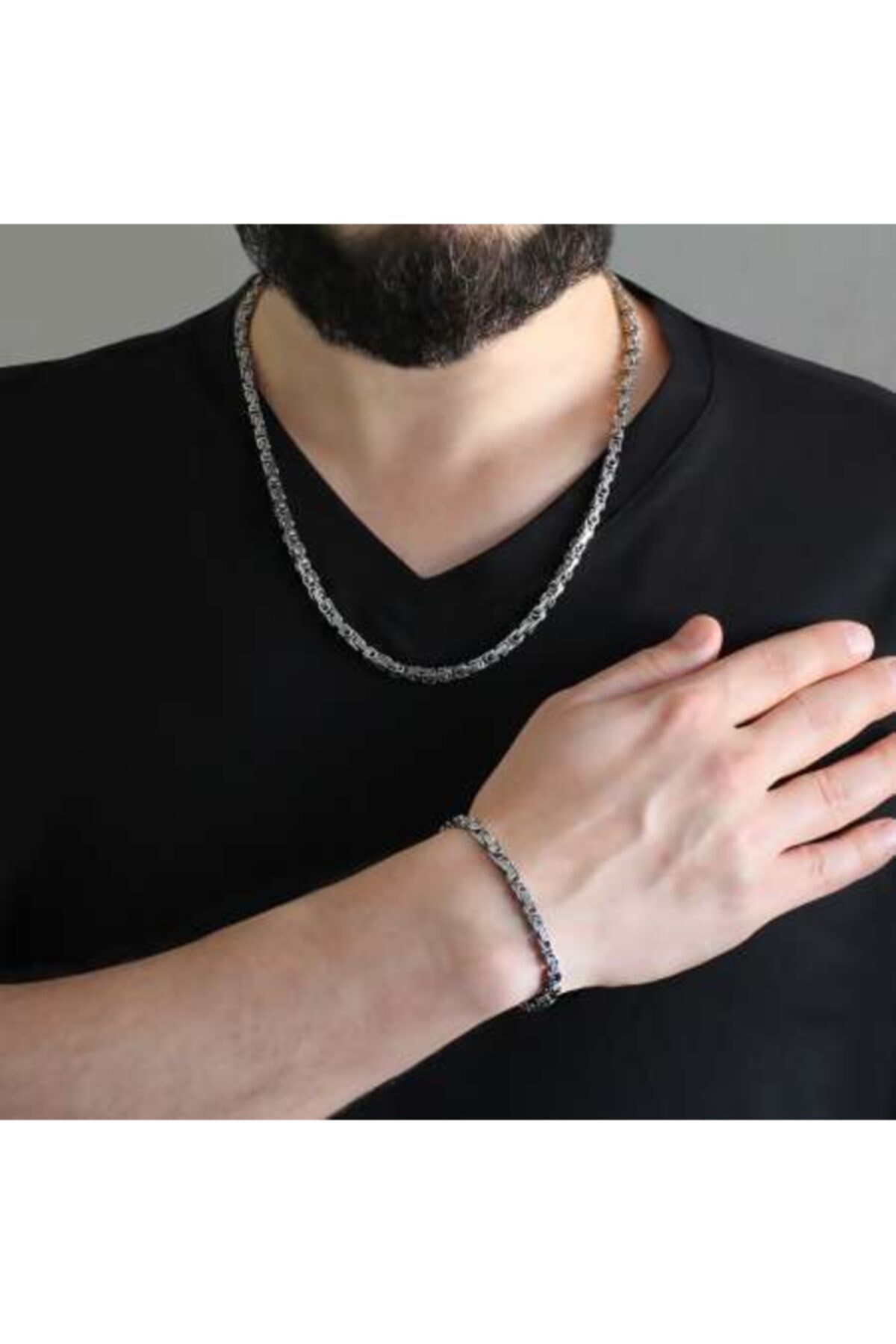 Genel Markalar Unisex Silver Renk Kalınlık 5 Mm 317l Çelik Kral Zincir&bileklik Kombini - Görsel 2