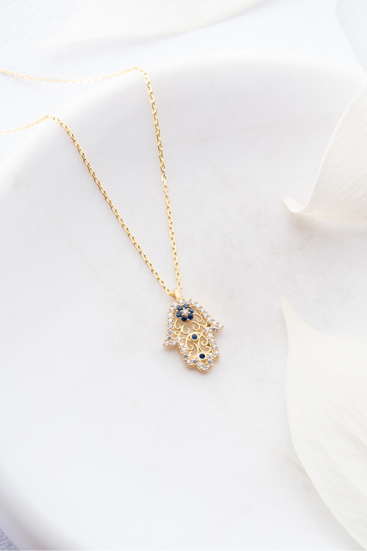 Nereze 925 Ayar Gümüş Gold Minimal Fatma Ana Eli Kolye - Görsel 2