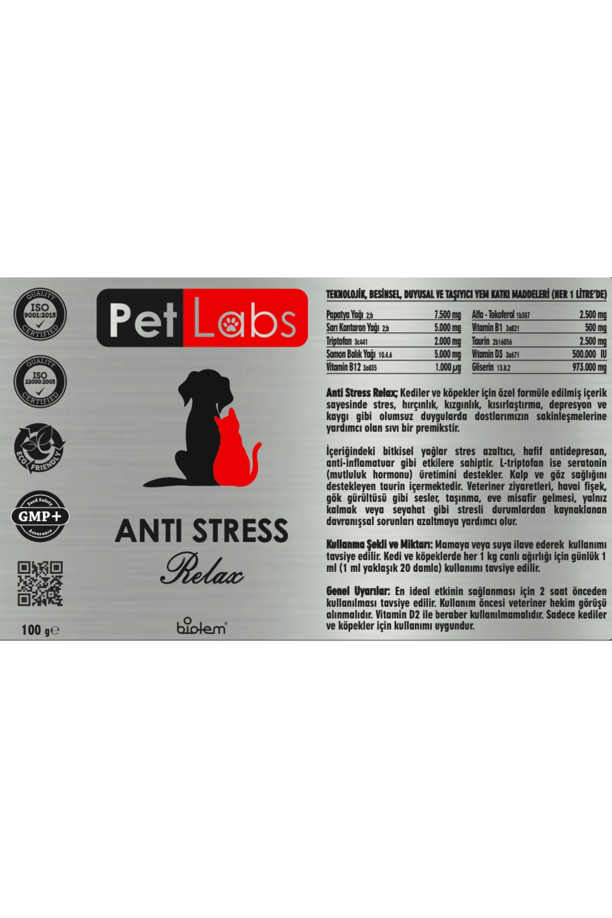 Pet Labs Anti Stress 100 Ml. ( Kediler Ve Köpekler Için Sakinleştirici ) - Görsel 2