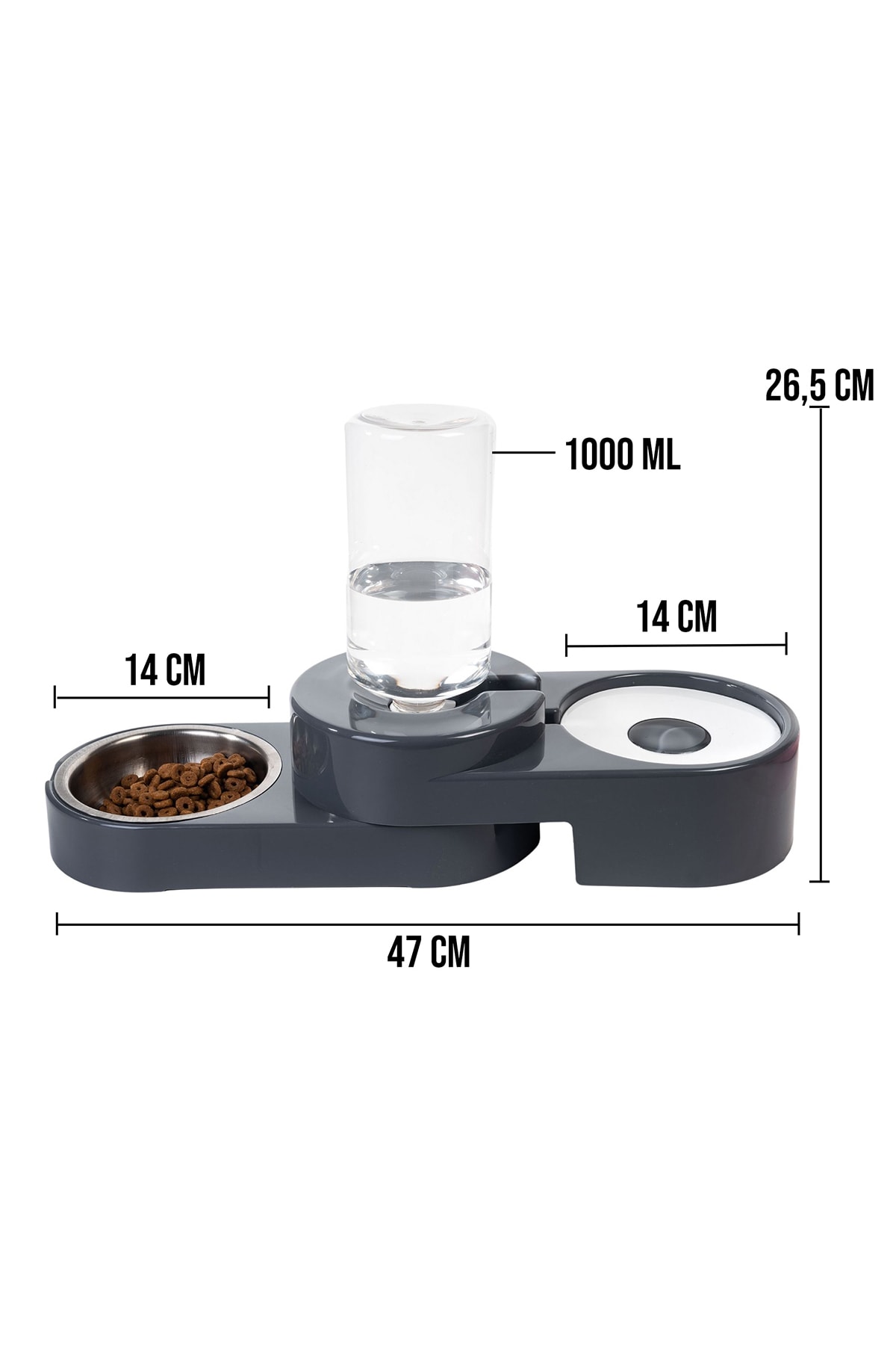 Miapet Köşeli Ayarlanabilir Hazneli Çelik Taslı Kedi-köpek Mama Ve Su Kabı Seti 1000ml - Görsel 2