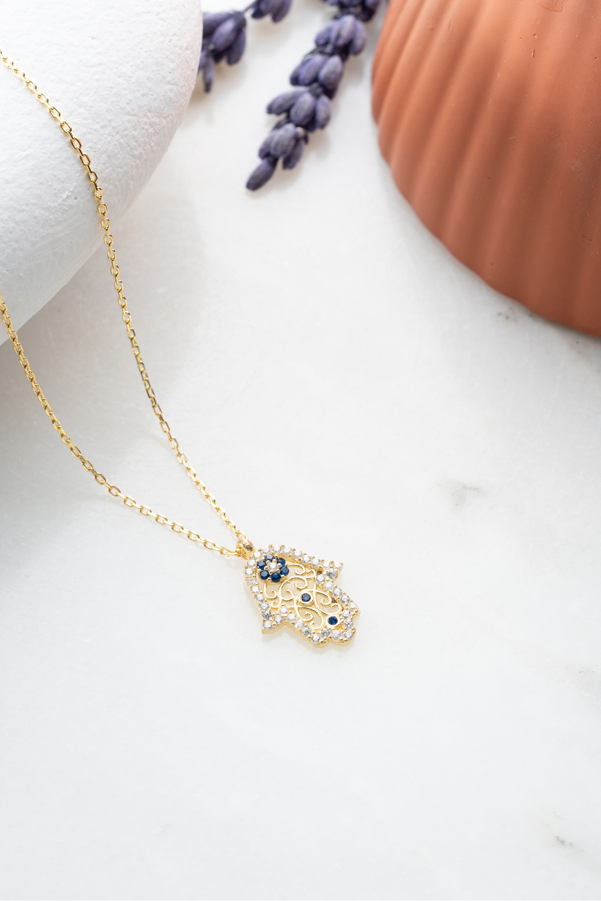 Nereze 925 Ayar Gümüş Gold Minimal Fatma Ana Eli Kolye - Görsel 3