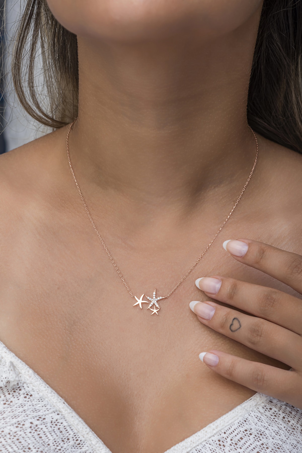 Nereze 925 Ayar Gümüş Rose Zirkon Taşlı 3 Yıldızlı Kolye - Görsel 3