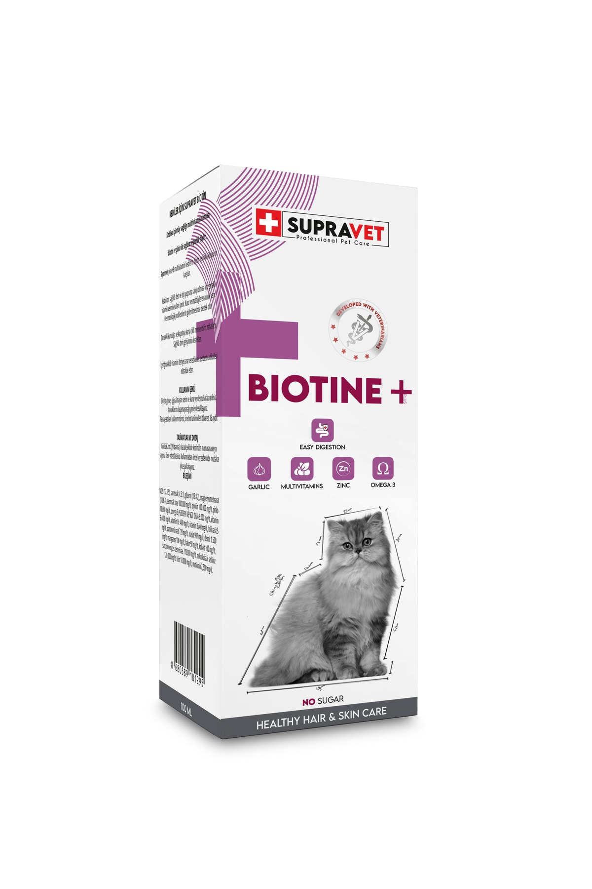 Supravet Plus +b For Cats Biotine Damla 100 Ml + Zinc + Multi Vitamin ( Kediler Için Tüy Sağlığı Damlası ) - Görsel 3