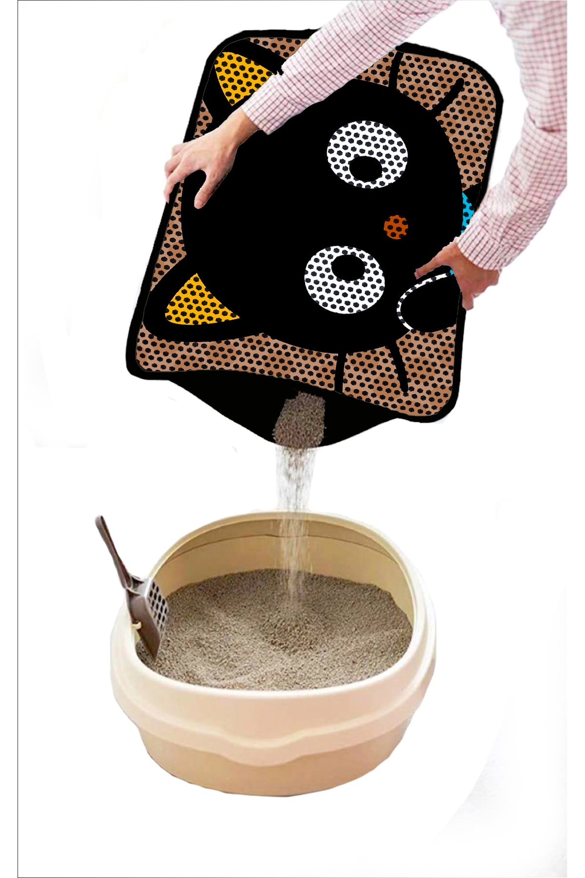 Pet Palace Elekli Tuvalet Önü Kedi Kumu Paspası,renkli Desenli,kum Toplayıcı, Yıkanabilir,60x45 Cm - Görsel 3