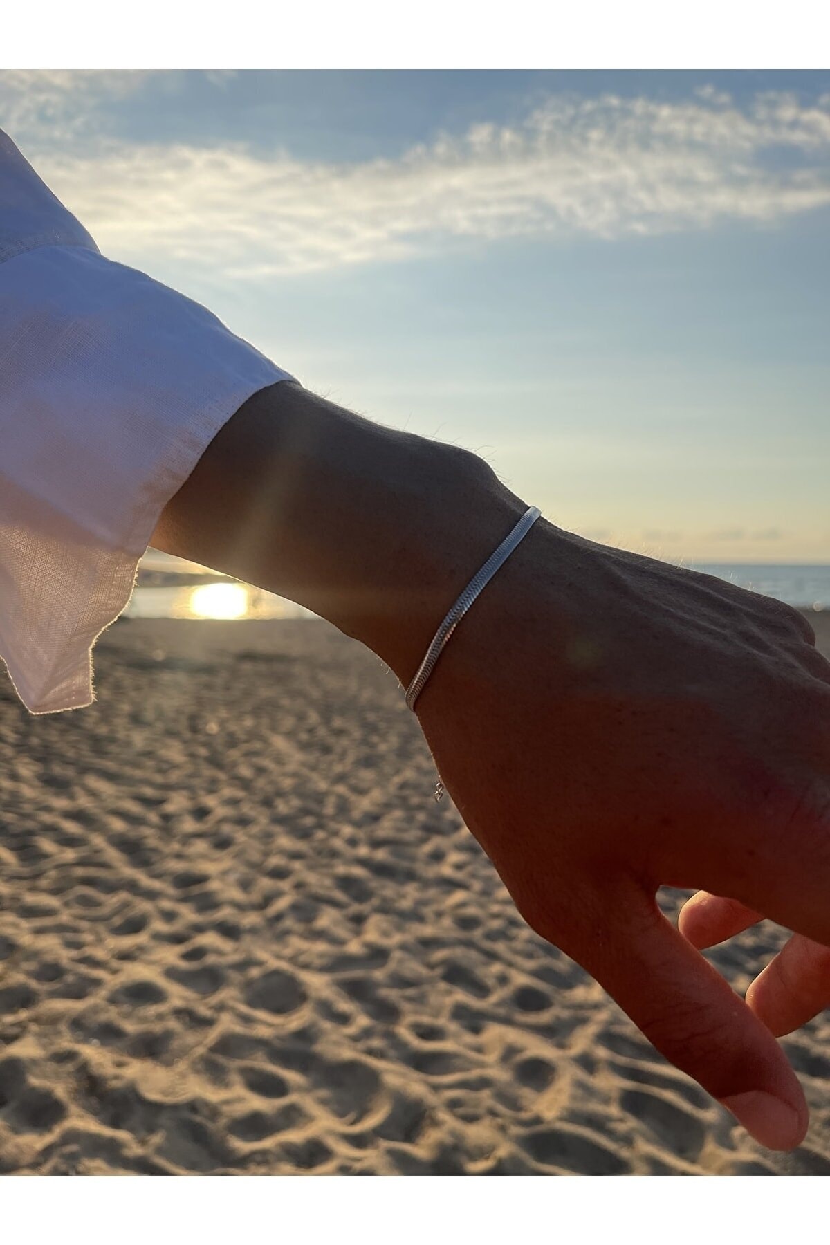 The Collection Unisex Kararmaz Yassı Italyan Zinciri Gümüş Çelik Bileklik - Görsel 3