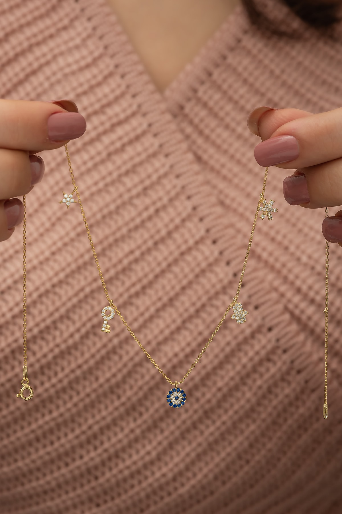 Nereze 925 Ayar Gold Şans Kolyesi Kadın Gümüş Kolye